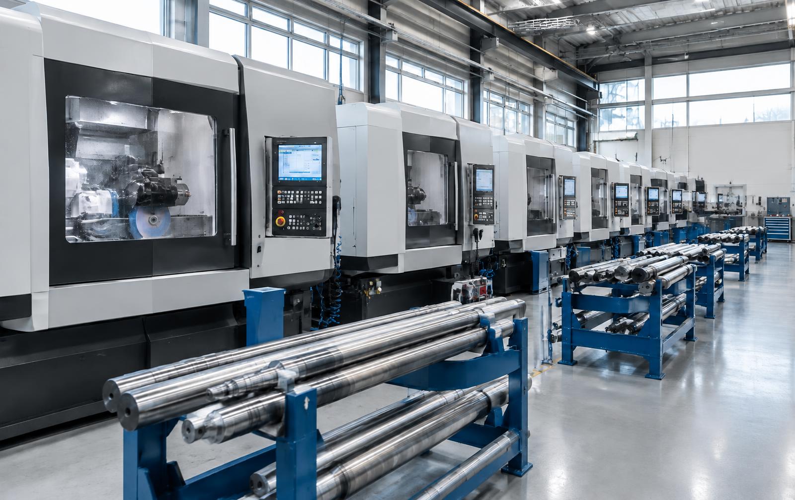 CNC grinding line for spline shafts (illustrative)